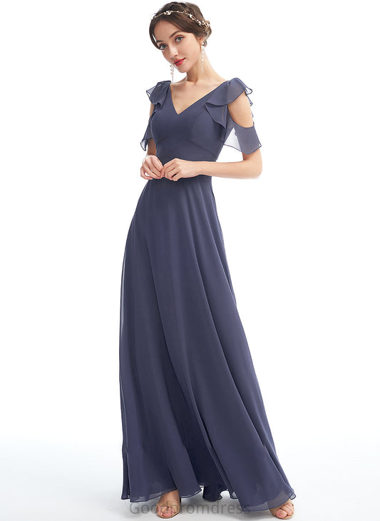 Fabric V-neck Length A-Line Silhouette Ruffle Neckline Embellishment Floor-Length Mercedes Off The Shoulder Floor Length Bridesmaid Dresses