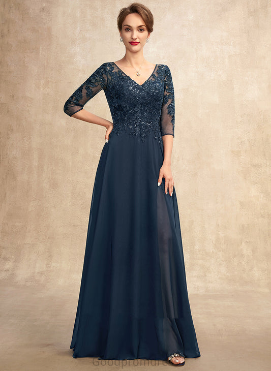 Mother of the Bride Dresses of Floor-Length With Split A-Line Chiffon Front the Bride Mother V-neck Lois Dress Lace Sequins