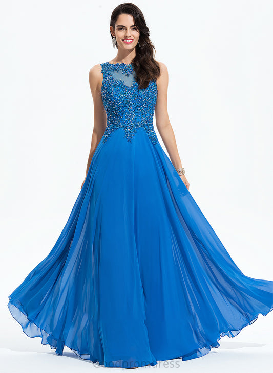 Chiffon Prom Dresses With Scoop A-Line Neck Arely Floor-Length Beading Sequins Lace