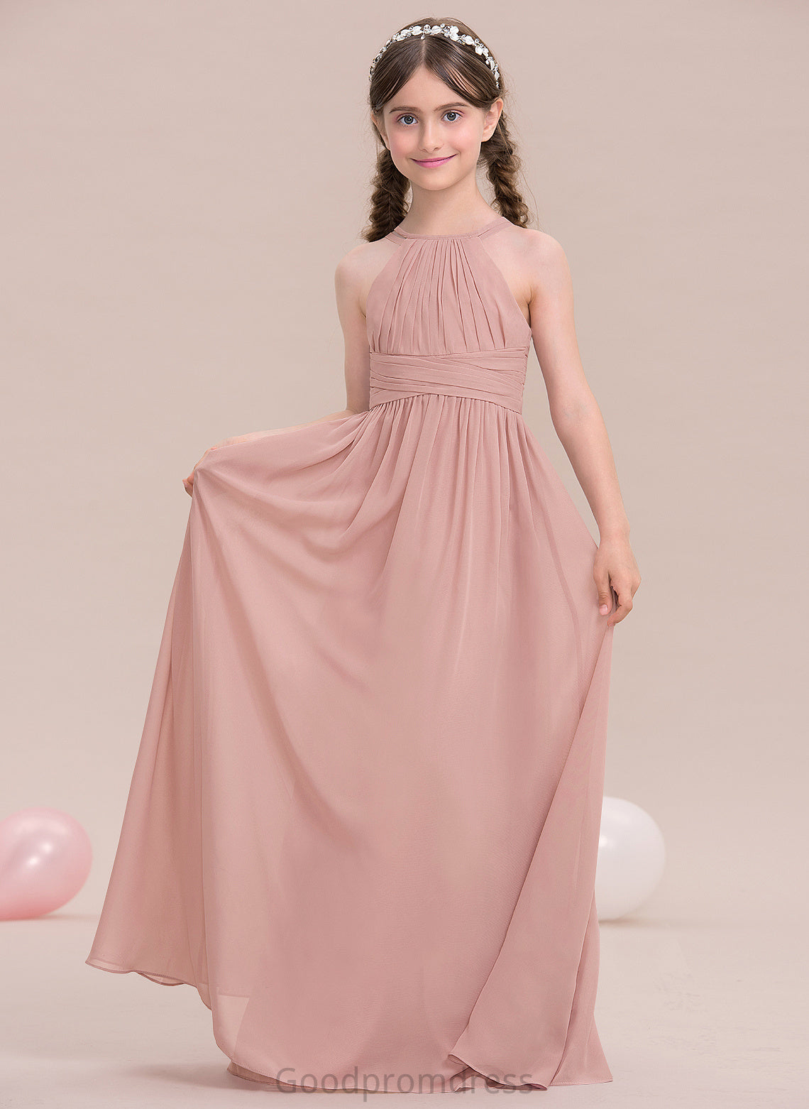 Junior Bridesmaid Dresses With Chiffon A-Line Ruffle Scoop Neck Savannah Floor-Length