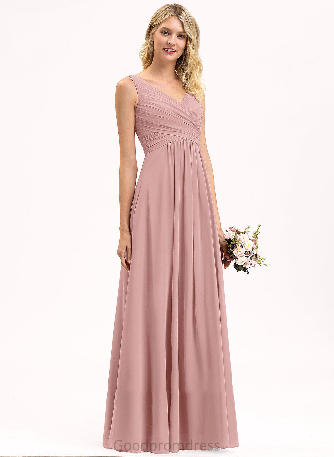 Floor-Length Length Silhouette Embellishment Fabric Neckline V-neck A-Line Ruffle Carissa Natural Waist Scoop Bridesmaid Dresses