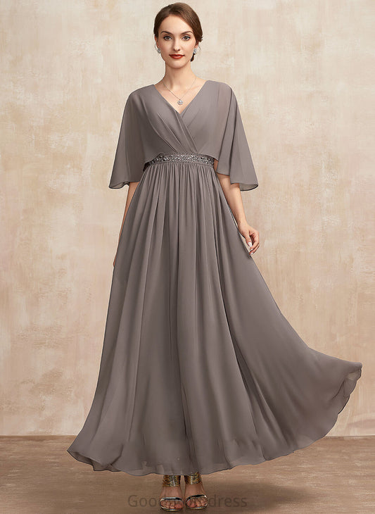 Chiffon the V-neck Bride Ruffle Mother of the Bride Dresses Ankle-Length Mother With Dress Tara A-Line Beading of