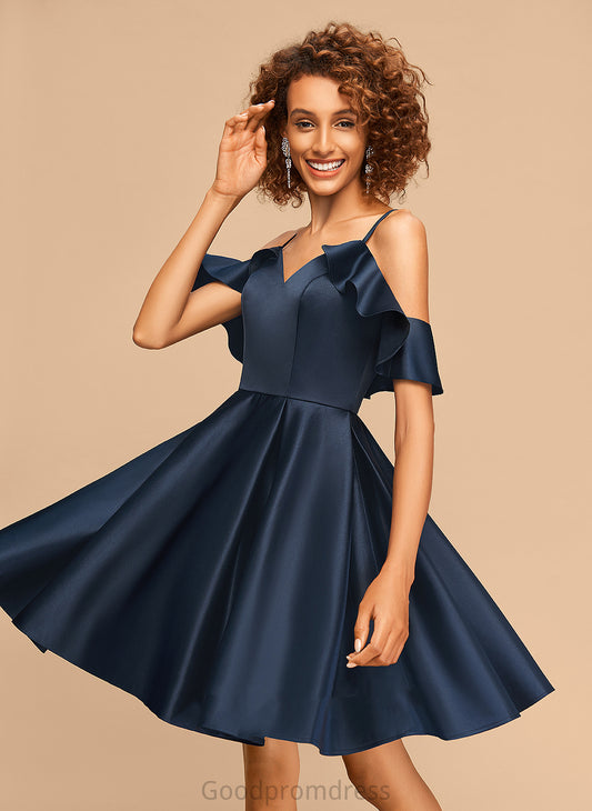 A-Line Homecoming Dresses Short/Mini Julia Homecoming Satin Ruffles V-neck Dress Cascading With