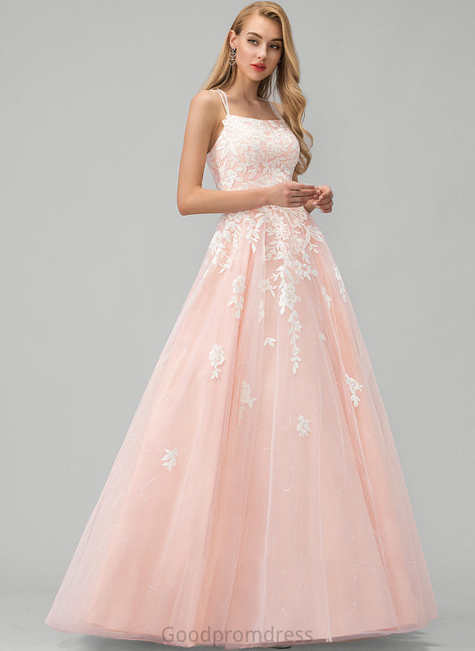 With Ball-Gown/Princess Megan Sequins Lace Prom Dresses Floor-Length Square Tulle Neckline