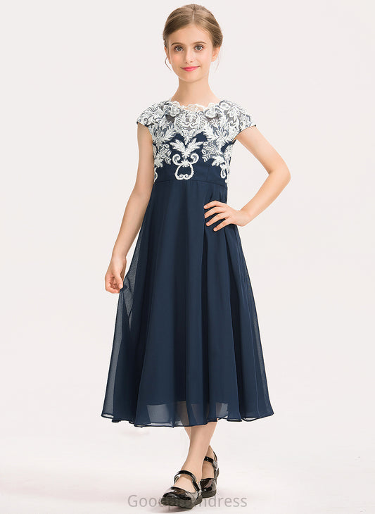 Junior Bridesmaid Dresses Chiffon Shayla Neck Lace Tea-Length A-Line Scoop