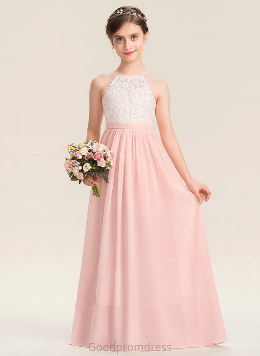 Scoop Girl Liliana Back Flower - Dress Chiffon Sleeveless A-Line With Hole Neck Flower Girl Dresses Floor-length