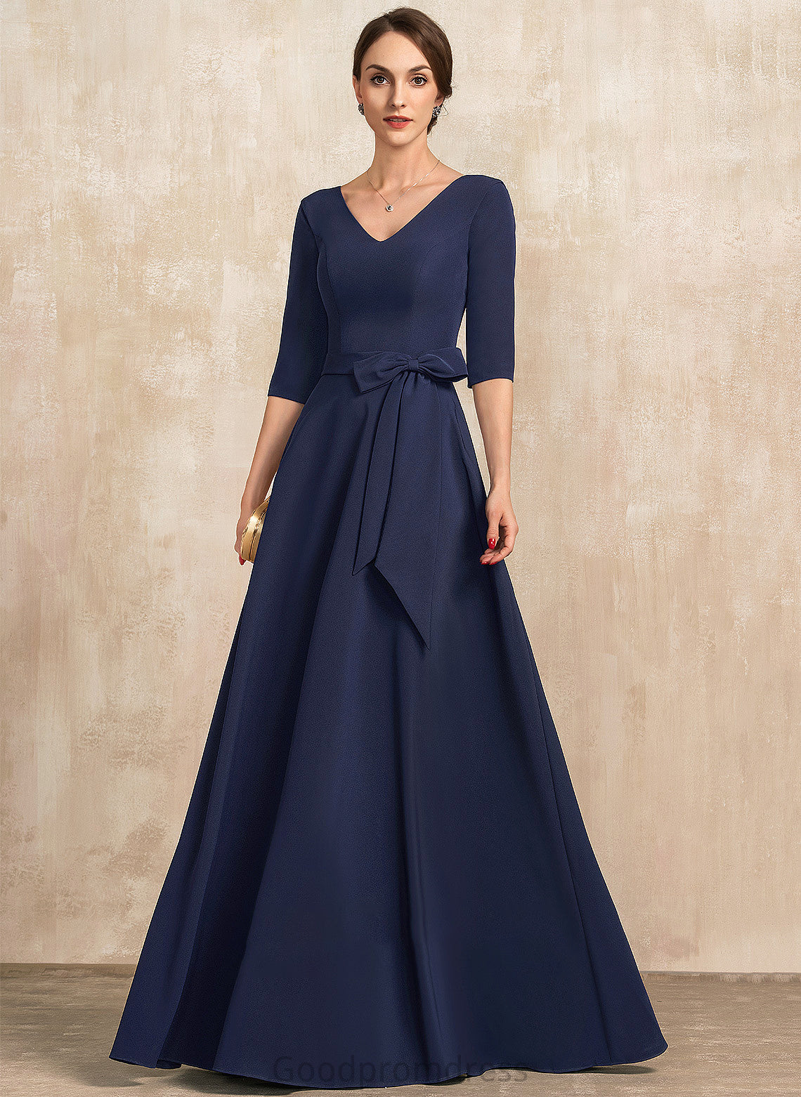 Bride Bow(s) Crepe Floor-Length Mother of the Bride Dresses the Adrianna Dress V-neck With Mother A-Line Stretch of