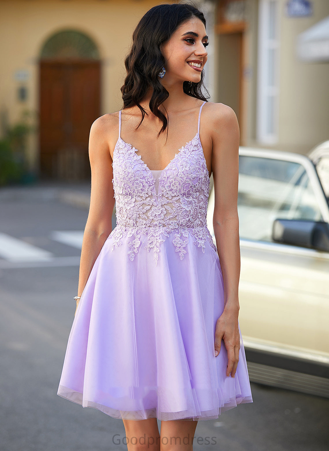 Dress Beading With Tulle V-neck Lace Homecoming Short/Mini A-Line Homecoming Dresses Roberta