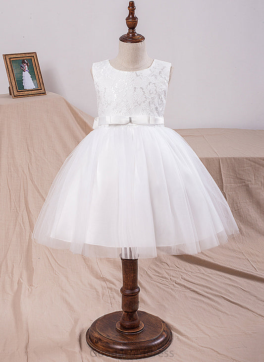 Dress Flower Girl Dresses Sleeveless Girl Knee-length With Neck Ball-Gown/Princess Tulle/Lace Mila Scoop - Flower Bow(s)