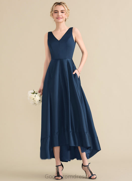 Asymmetrical Prom Dresses Maud Satin With Pockets Ball-Gown/Princess V-neck