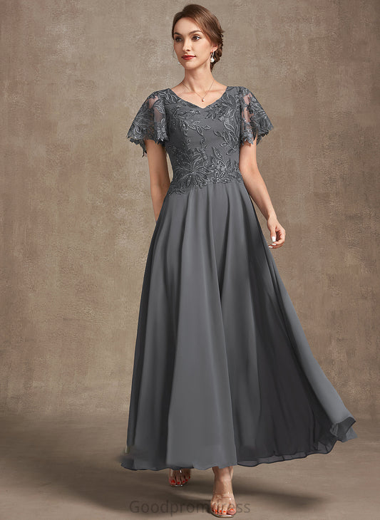 With A-Line V-neck Lace Mila Dress Ankle-Length the Mother of the Bride Dresses Chiffon Bride of Mother Sequins