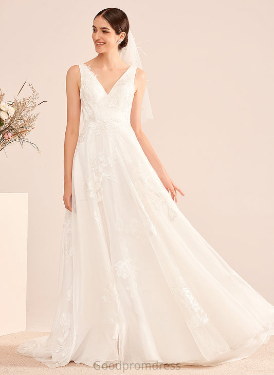 Dress Court A-Line Lace V-neck Leila Train Wedding With Wedding Dresses