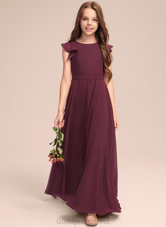 Junior Bridesmaid Dresses Floor-Length A-Line Chiffon Neck Ruffles With Lauryn Cascading Scoop