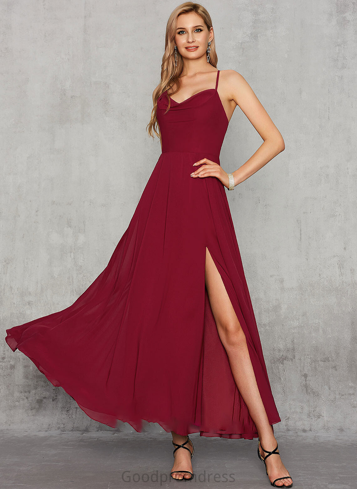 With Split A-Line Prom Dresses Regan Ankle-Length Chiffon Front V-neck