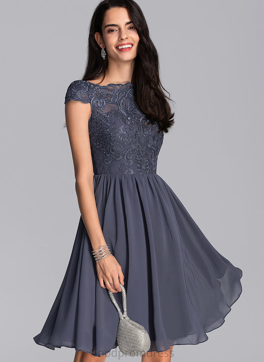 A-Line Scoop Cocktail Cocktail Dresses Dress Chiffon Neck Lace Toni Knee-Length