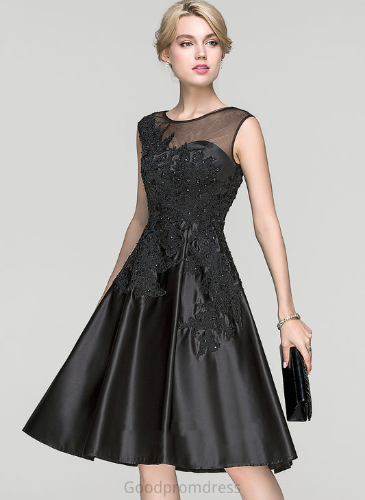 Lace Jasmine Beading Cocktail Dresses Knee-Length Sequins Satin Scoop Dress With Neck Cocktail A-Line Tulle