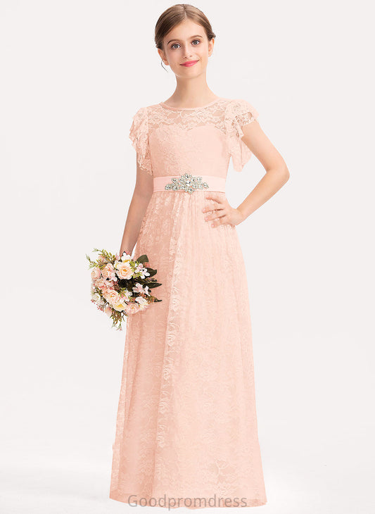 With Floor-Length Ruffles Beading A-Line Lace Cascading Bow(s) Junior Bridesmaid Dresses Lilyana Neck Scoop