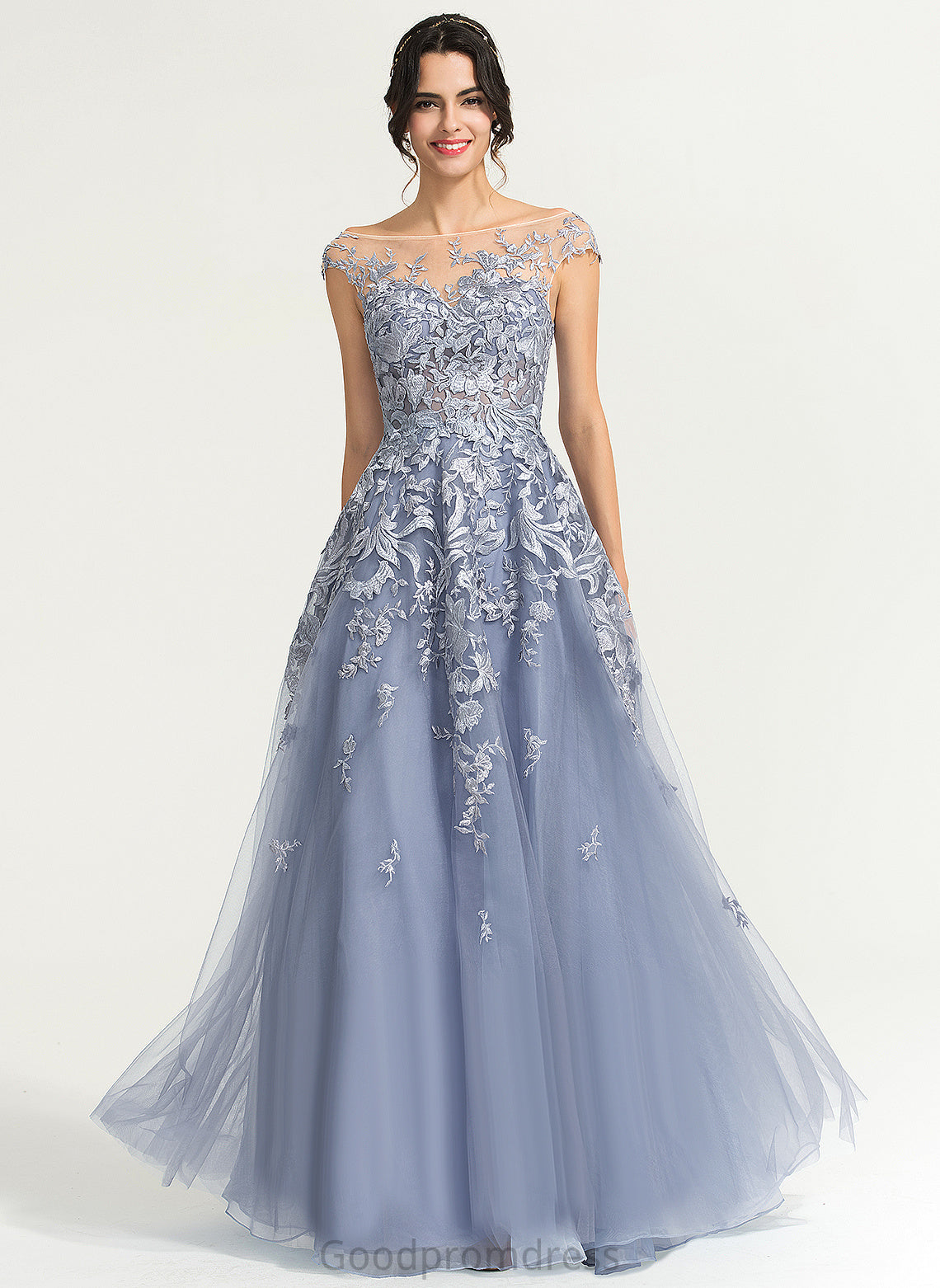 Tulle Ball-Gown/Princess Prom Dresses Scoop Lace Floor-Length Elsa