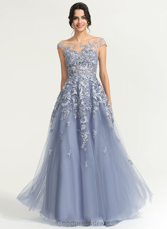 Tulle Ball-Gown/Princess Prom Dresses Scoop Lace Floor-Length Elsa