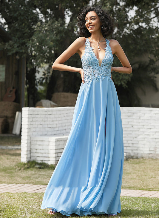 V-neck Prom Dresses Chiffon Beatrice Lace Floor-Length A-Line