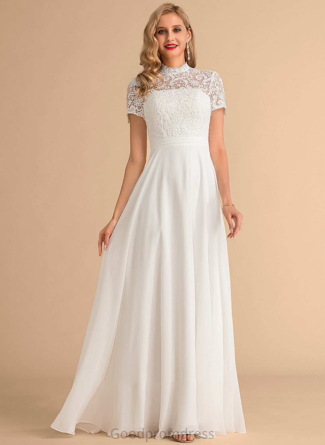 High Lace Dress A-Line Wedding Dresses Maliyah Neck Floor-Length Chiffon Wedding