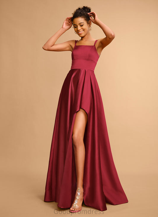 A-Line Lia Satin Neckline Square Prom Dresses Floor-Length