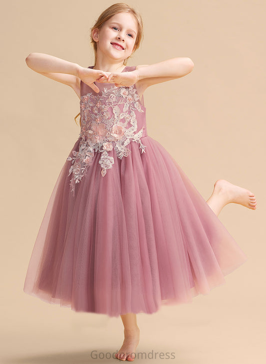 Neck Flower Zariah Lace/Beading Tulle Ball-Gown/Princess Scoop Tea-length With Girl Dress Sleeveless Flower Girl Dresses -