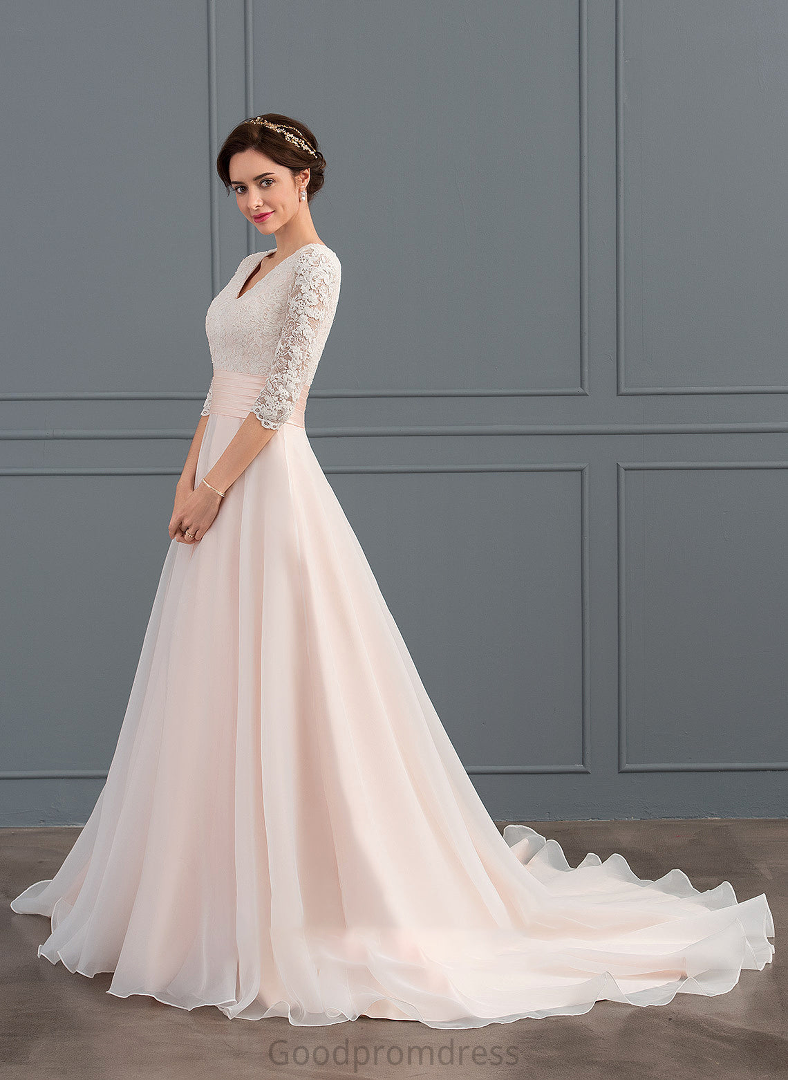 Wedding Dresses Train With Ruffle Wedding Ball-Gown/Princess Organza Court V-neck Dress Jaylyn