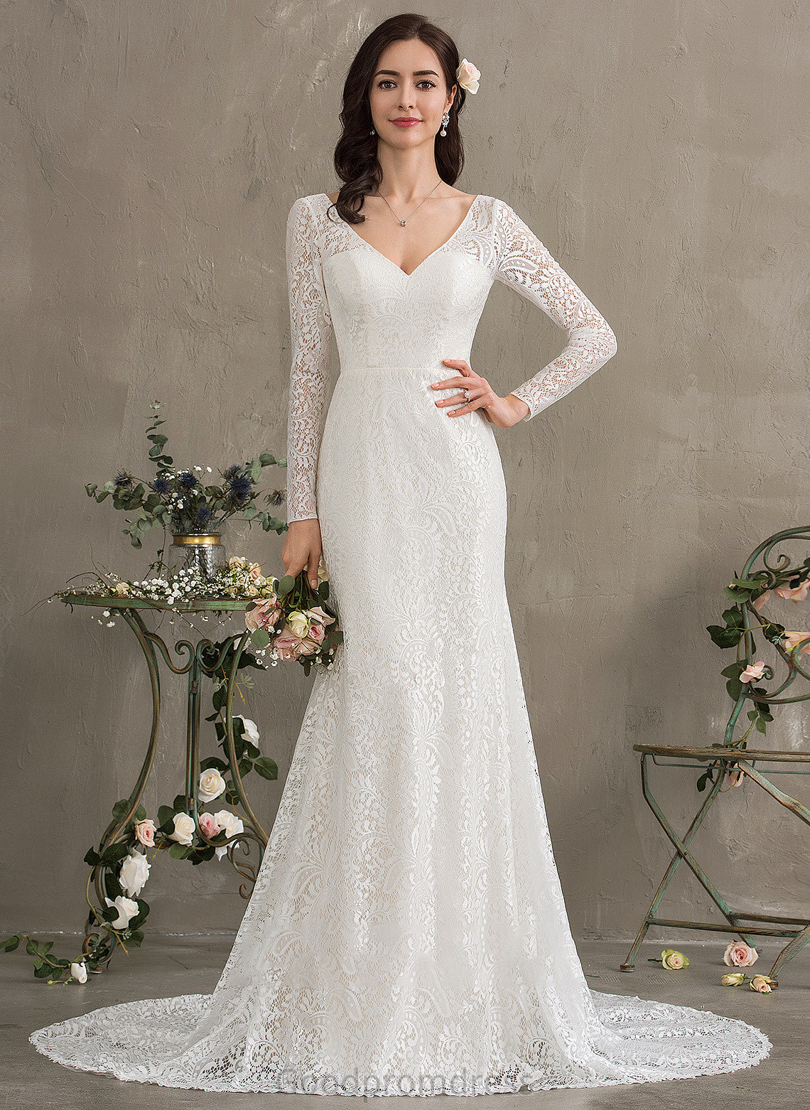 Lace Trumpet/Mermaid Pam V-neck Court Wedding Dresses Dress Train Wedding