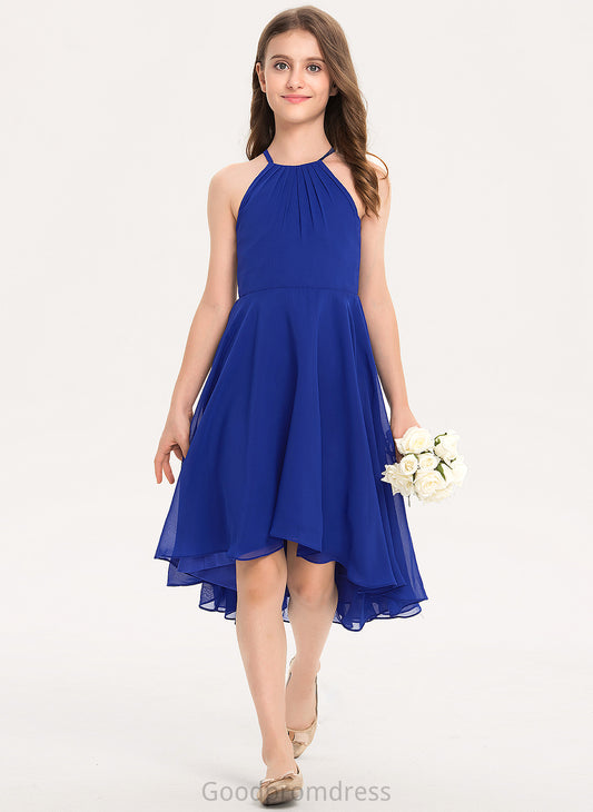 Asymmetrical Neck Chiffon Junior Bridesmaid Dresses Ruffle With A-Line Scoop Kaylah