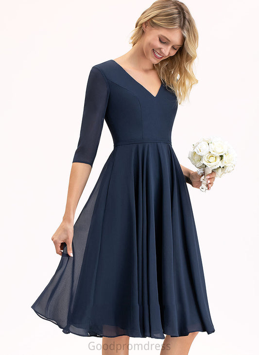 Length Silhouette A-Line Knee-Length Pockets V-neck Embellishment Neckline Fabric Savannah A-Line/Princess V-Neck Bridesmaid Dresses