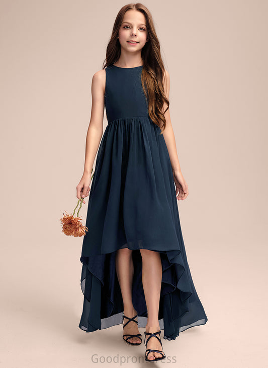 Chiffon Neck Asymmetrical Junior Bridesmaid Dresses A-Line Scoop Ruth