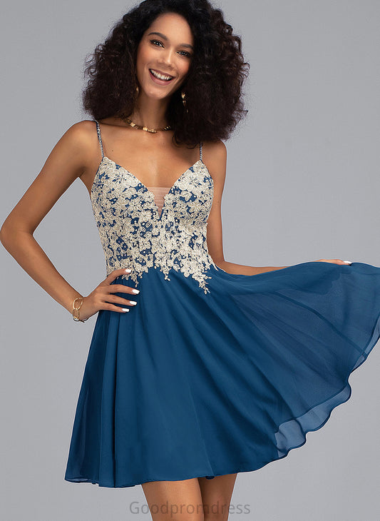 V-neck With Lace Chiffon Short/Mini Homecoming Dress Beading A-Line Megan Homecoming Dresses