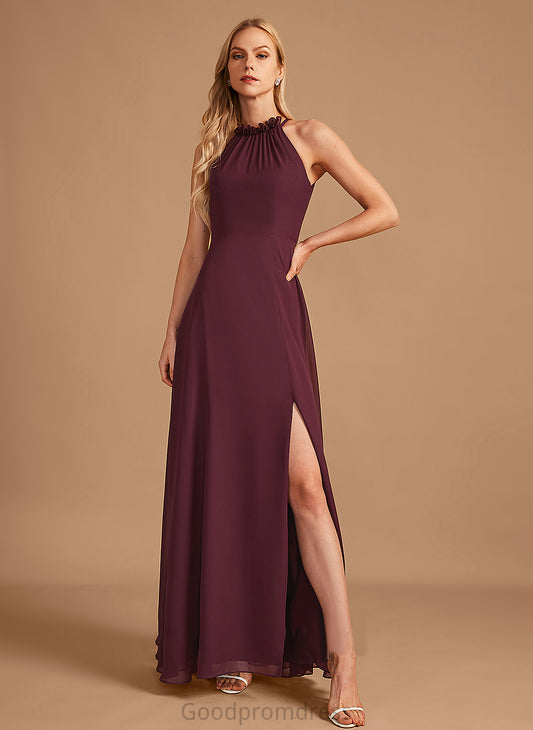 Neckline SplitFront Embellishment Fabric Length Silhouette A-Line Floor-Length HighNeck Gabriela Sleeveless Trumpet/Mermaid Bridesmaid Dresses