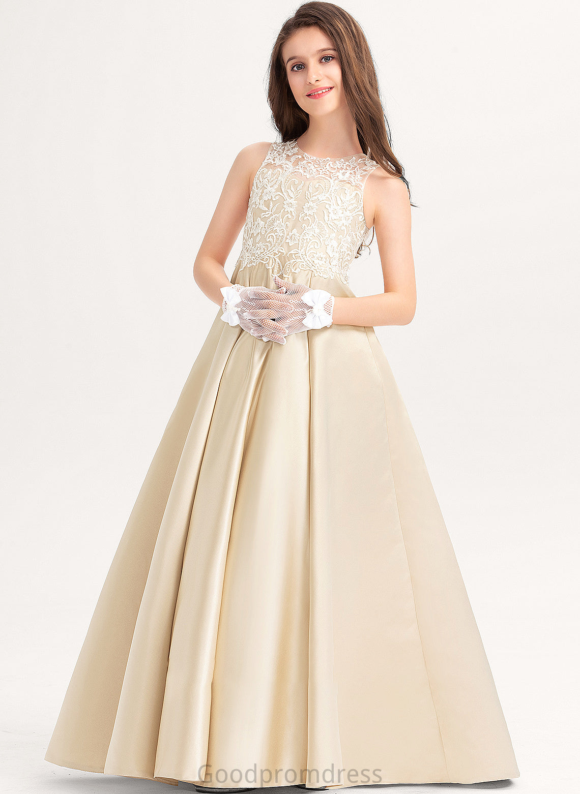 Neck Floor-Length Junior Bridesmaid Dresses Ball-Gown/Princess Scoop Satin Lace Katelynn