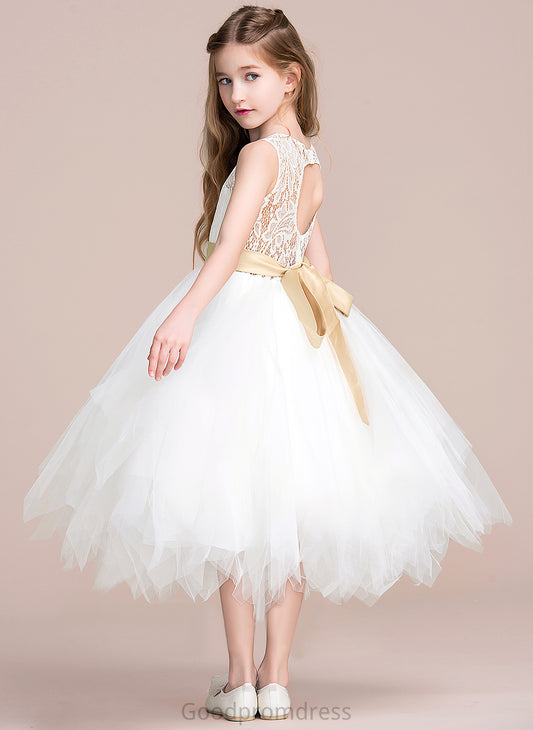 Dress Myla Tulle/Lace (Detachable Tea-length - Hole Neck Flower Girl Dresses Scoop Flower A-Line Sleeveless Sash/Back Girl With sash)