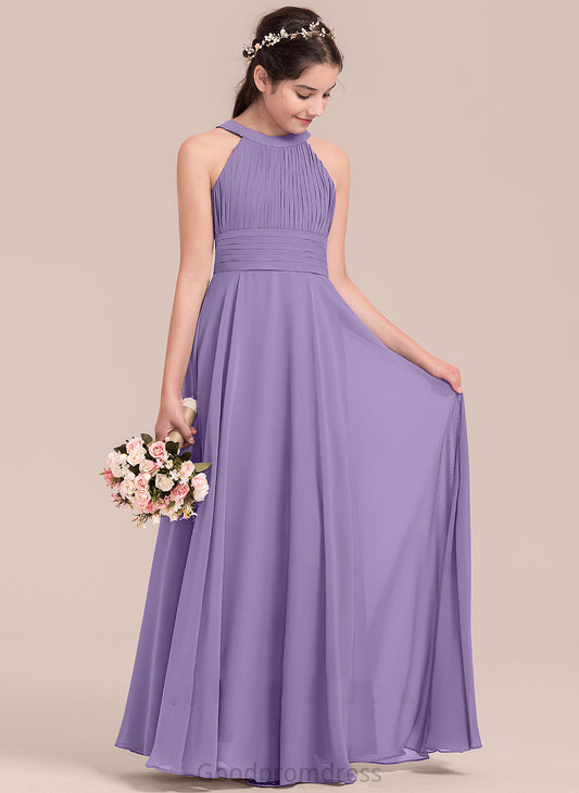 Junior Bridesmaid Dresses With Scoop Ruffle Sariah Chiffon A-Line Neck Floor-Length