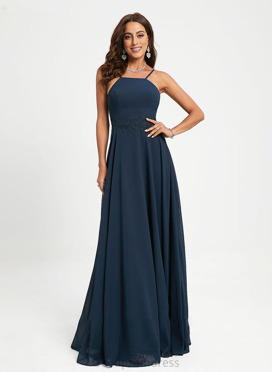 With Floor-Length Victoria Lace Prom Dresses A-Line Halter Chiffon