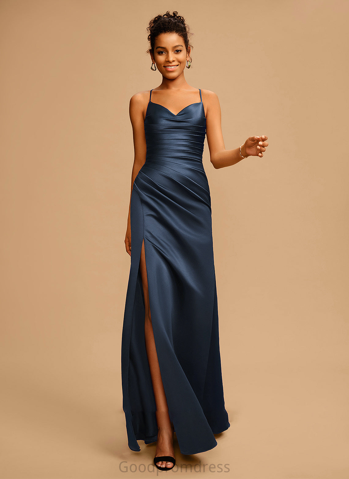 Prom Dresses Sheath/Column With Floor-Length V-neck Pleated Lorelei Satin