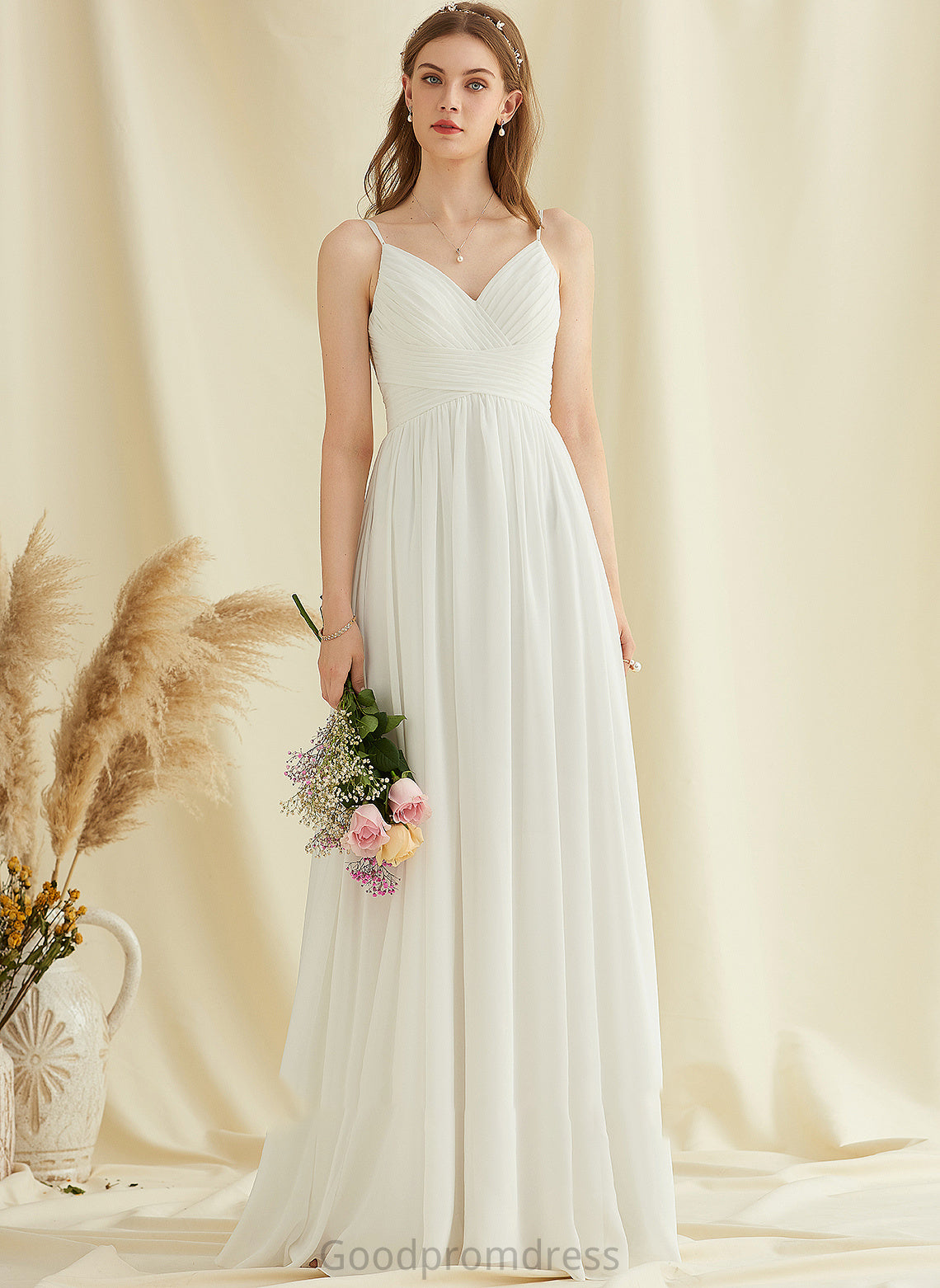 With Floor-Length Dress Wedding Dresses Wedding Tiana Lace Chiffon A-Line V-neck