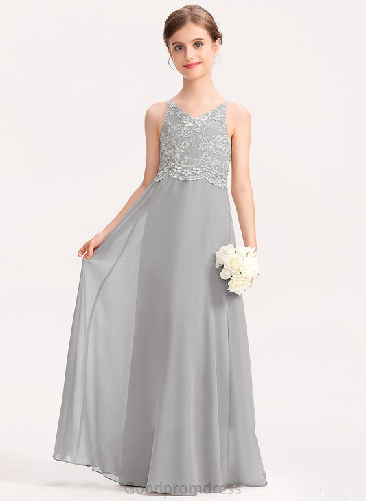 Junior Bridesmaid Dresses Floor-Length Chiffon Lace A-Line Millie V-neck