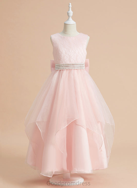 Scoop Flower Dress Organza/Lace Beading/Bow(s) Girl Flower Girl Dresses Ball-Gown/Princess Neck Paloma With Ankle-length - Sleeveless