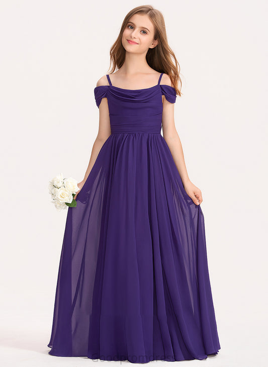 Chiffon A-Line Floor-Length Janet Ruffle Off-the-Shoulder With Junior Bridesmaid Dresses