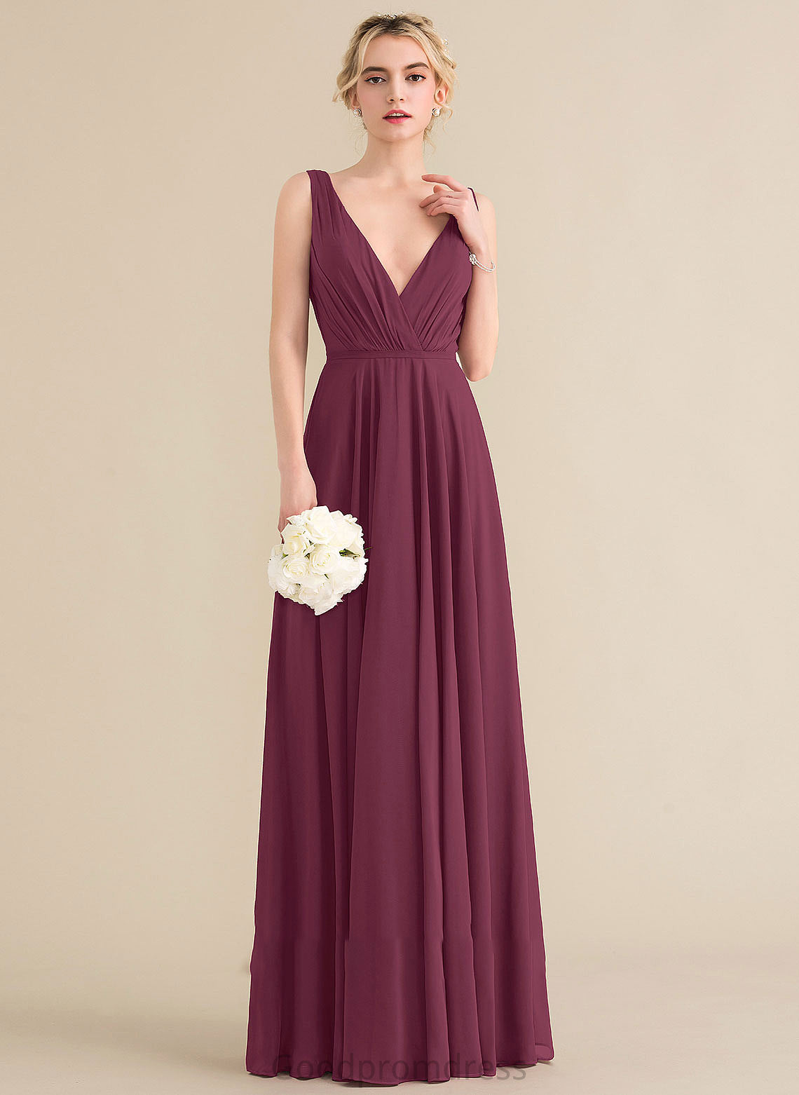 Ruffle Fabric Neckline Floor-Length Silhouette Embellishment V-neck Length A-Line Felicity Floor Length Spaghetti Staps Bridesmaid Dresses