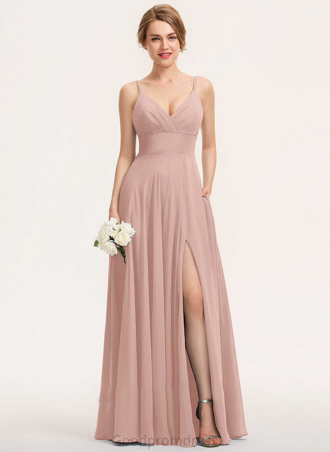 Prom Dresses Pockets Allyson Floor-Length Chiffon With A-Line Ruffle V-neck