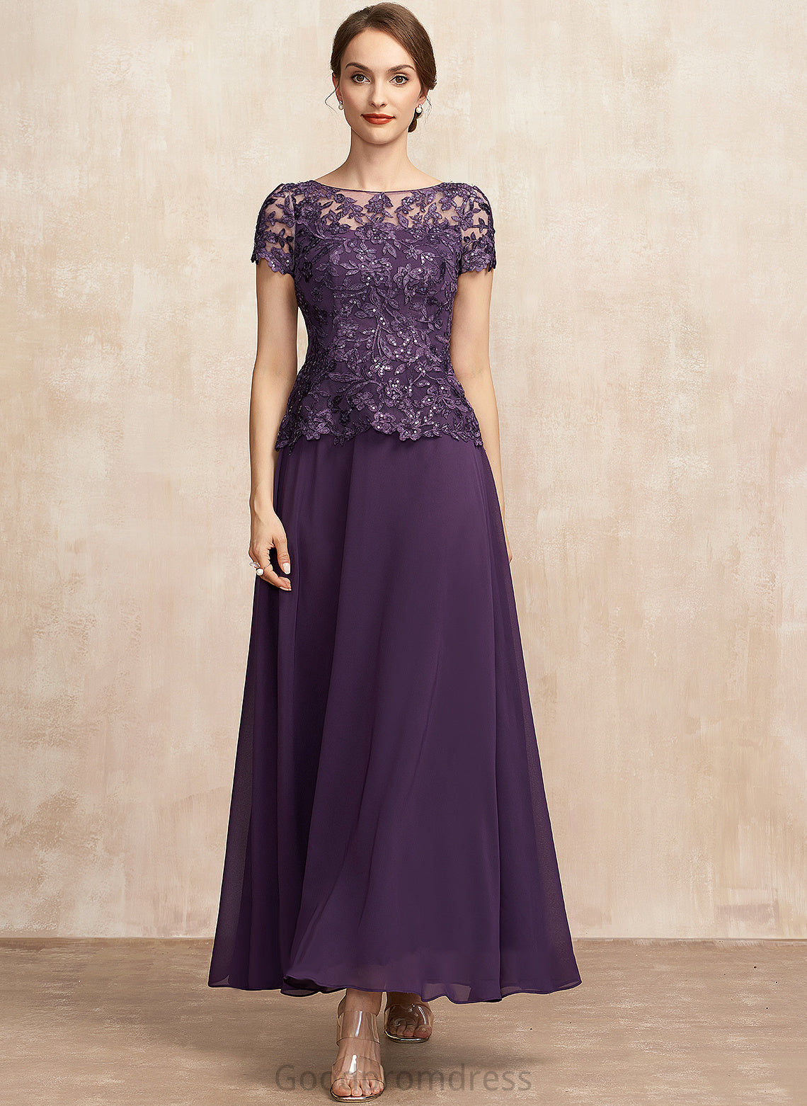 the Ankle-Length Scoop of Chiffon Neck With Mother of the Bride Dresses Bride Lace Sequins Dress Mother Katelynn A-Line