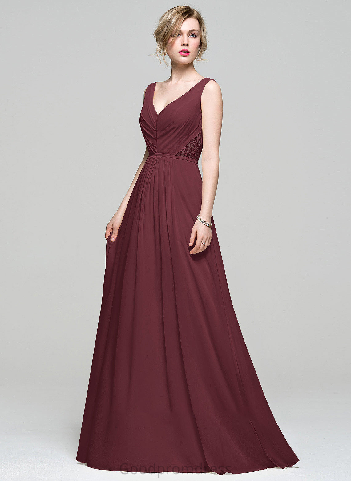 Floor-Length Neckline Fabric Silhouette Ruffle Lace Length Beading V-neck A-Line Embellishment Sequins Bridesmaid Dresses