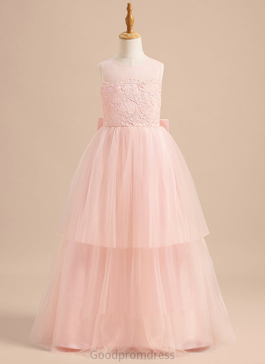 Sleeveless Dress - Lace/Bow(s) Girl Tulle Hillary A-Line Scoop With Flower Girl Dresses Floor-length Neck Flower