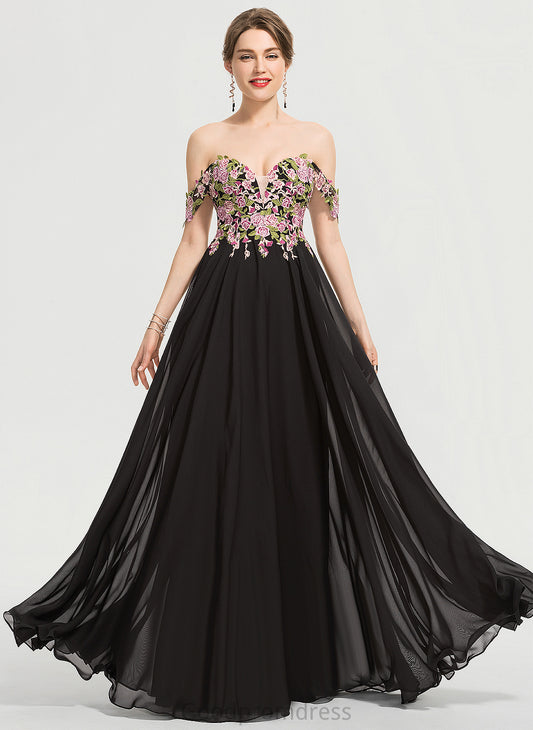 Lydia Lace Ball-Gown/Princess Floor-Length Chiffon Prom Dresses Off-the-Shoulder