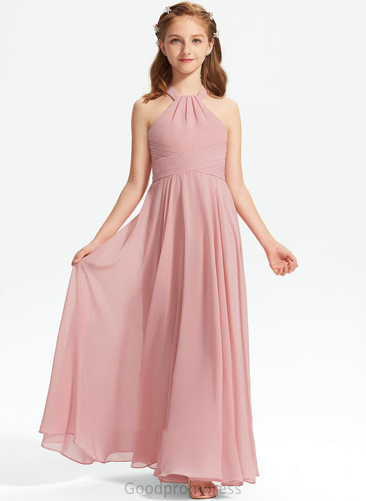 A-Line Junior Bridesmaid Dresses Chiffon Neckline Floor-Length Jacey Ruffle Square With